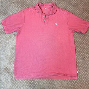 Tommy Bahama Size L Pink Polo Pique Shirt Beachy Vacation Country Club Style